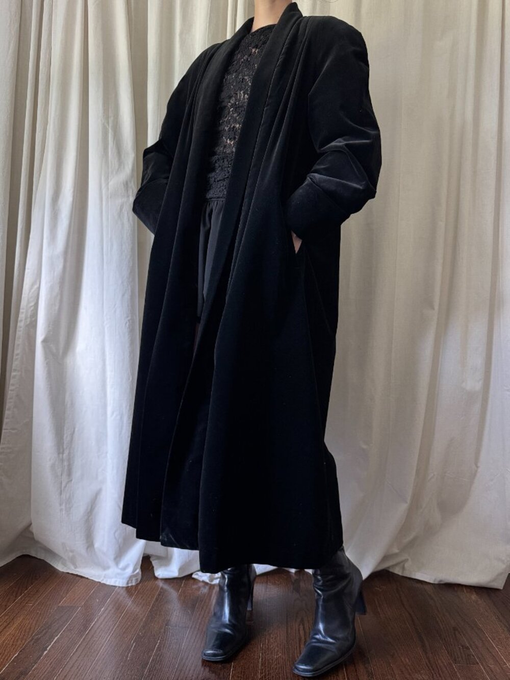 Vintage Julia Klein Black Wool Swing Coat Women's Size XL | Evening Goth 80s - Picture 6 of 11